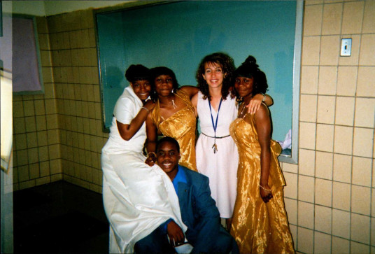 Amy Brown with some of her 8th grade students at prom, before she came to College Prep. (Courtesy of Amy Brown)