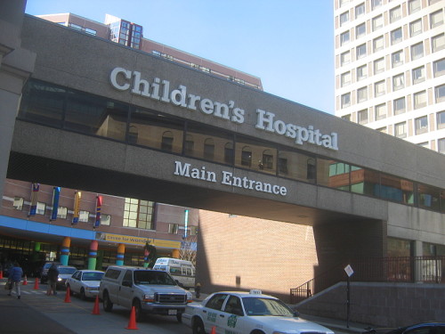 The entrance to the nonprofit Boston Children's Hospital
