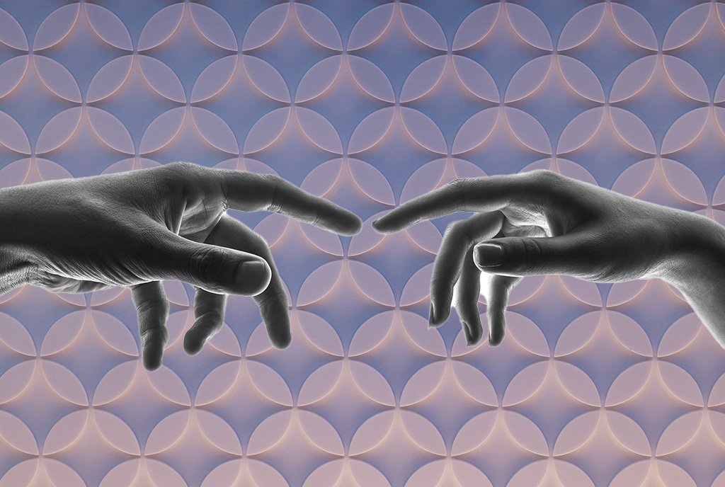 Mutualism Image: Two hands reach toward each other, almost touching fingertips. 