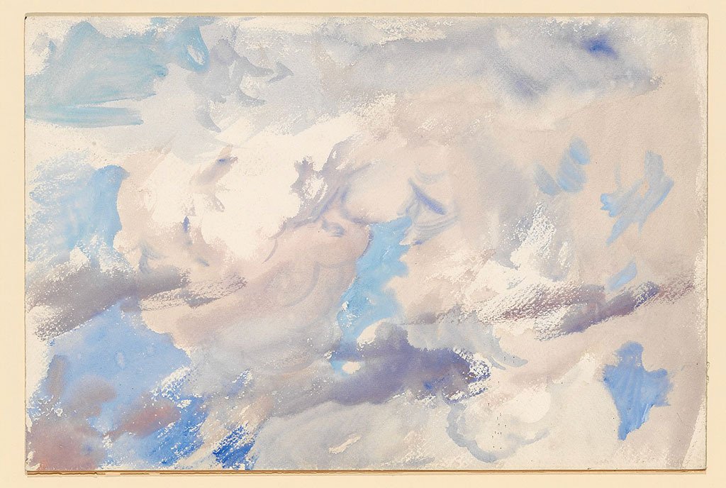 Watercolor on clouds in the sky on white wove paper, laminated on board. Painted by John Singer Sargent, from the Metropolitan Museum of Art.