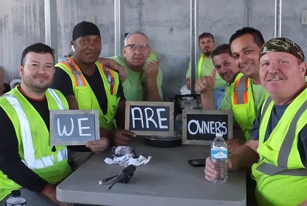 A group of workers at Wilson Electric Services, a commercial electrical contractor that is 100% employee owned. Arizona, USA.