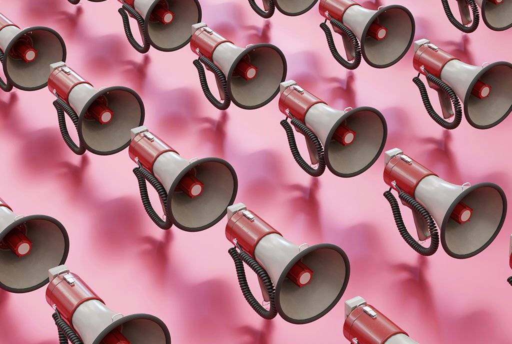 Rows of Megaphones lined up, as if amplifying a message together.