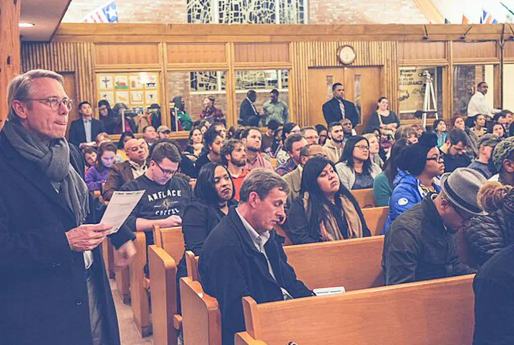 A politically neutral city council candidate forum held inside of New Creation Church in Minneapolis. Candidate forums represent permissible advocacy and civic engagement actions for nonprofits like a church.