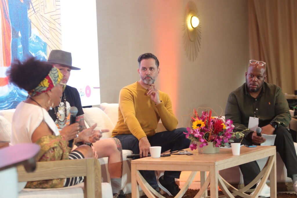 Panelists engage in discussion at the “Arts as a Catalyst for Racial Equality” panel at Racial Equity Buildiers Dialogue conference in San Juan, Puerto Rico.