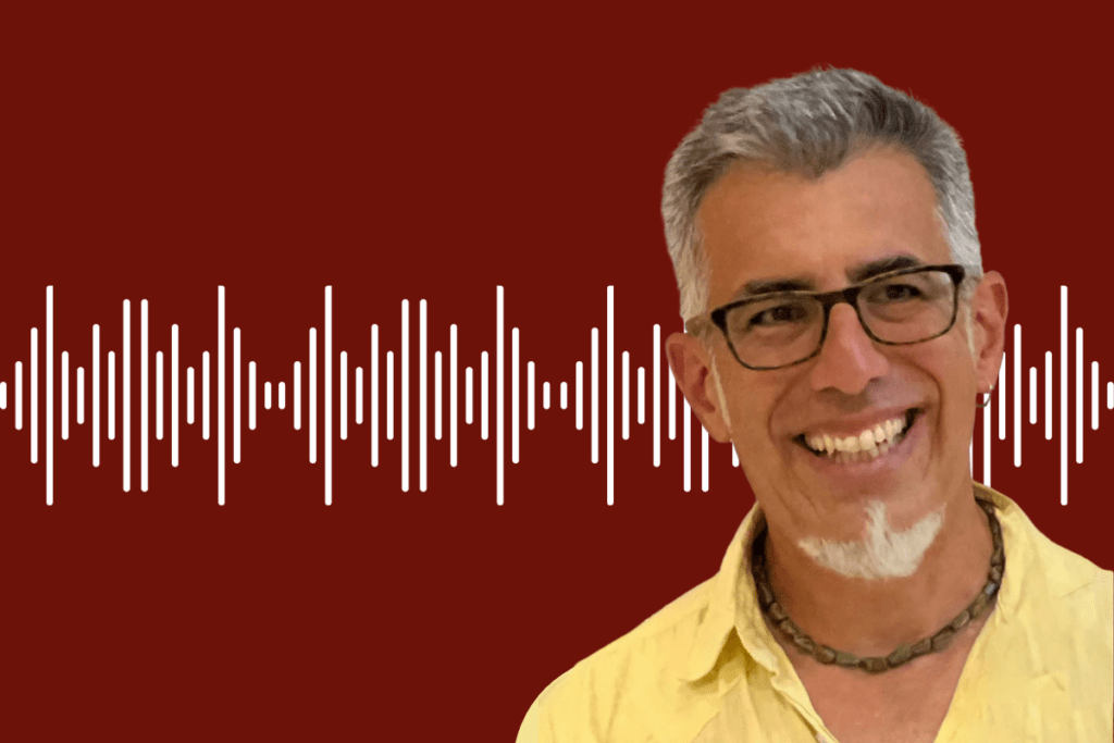 Webinar Speaker Fernando Marti against a soundwave graphic.