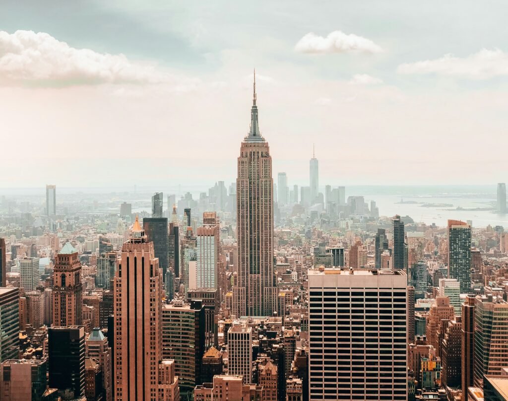 An aerial view of New York City buildings during the daytime.
