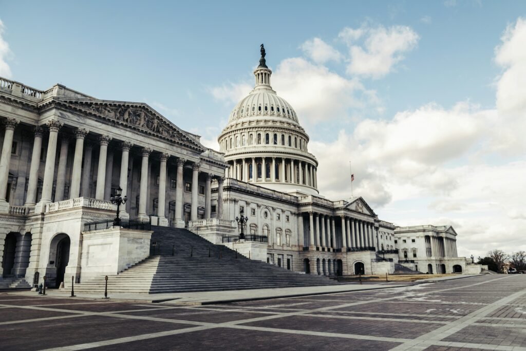 The United States Capitol Building on a cloudy day.