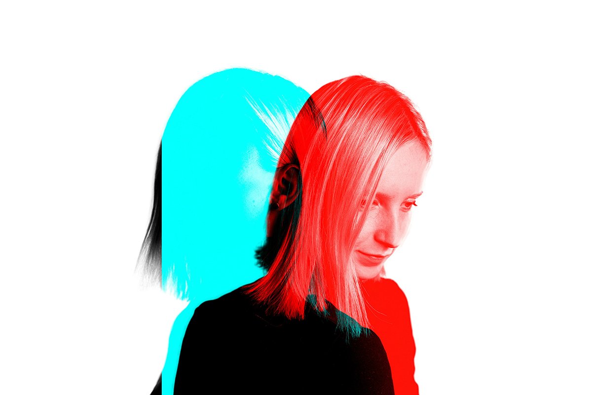 A red and blue double exposure of a woman overlapped on herself, symbolizing how field and digital organizing are the same.