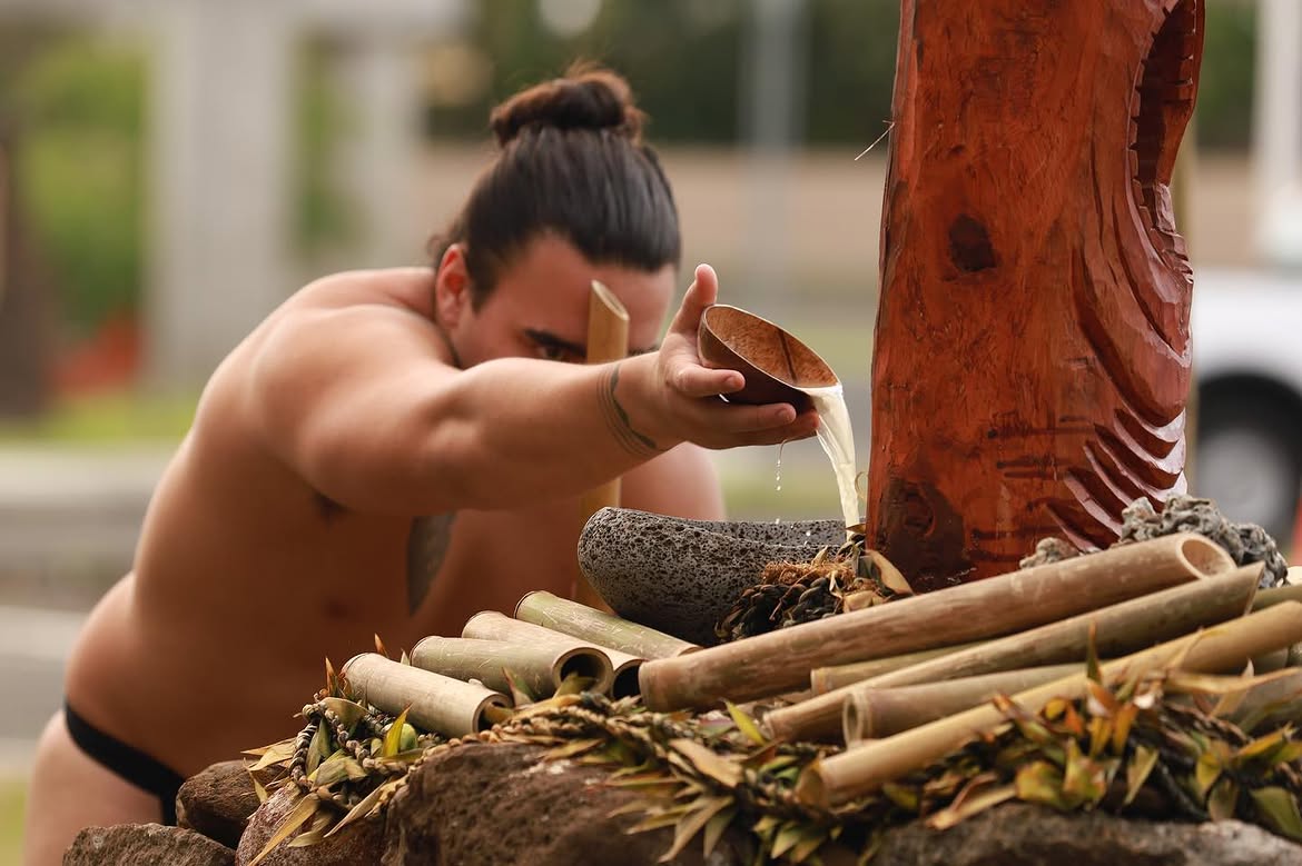 “We built a ko'a at the doorstep of the command headquarters of the US Pacific Fleet to dedicate a ceremonial place where our lahui & those who support the vitality of Hawaii's waters, can call upon our akua, aumãkua & kupuna to help restore life & full health back to Kapukaki.” Photography by Kanaiʻa Nakamura.