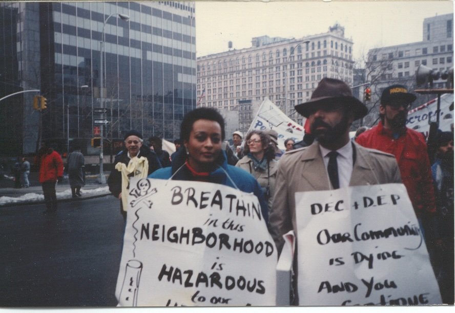 Peggy Shepard (left) and the late Chuck Sutton, two of WE ACT's three co-founders, protesting the North River Sewage Treatment Plant. The photo, incidentally, was taken by Vernice Miller-Travis, WE ACT's third co-founder.