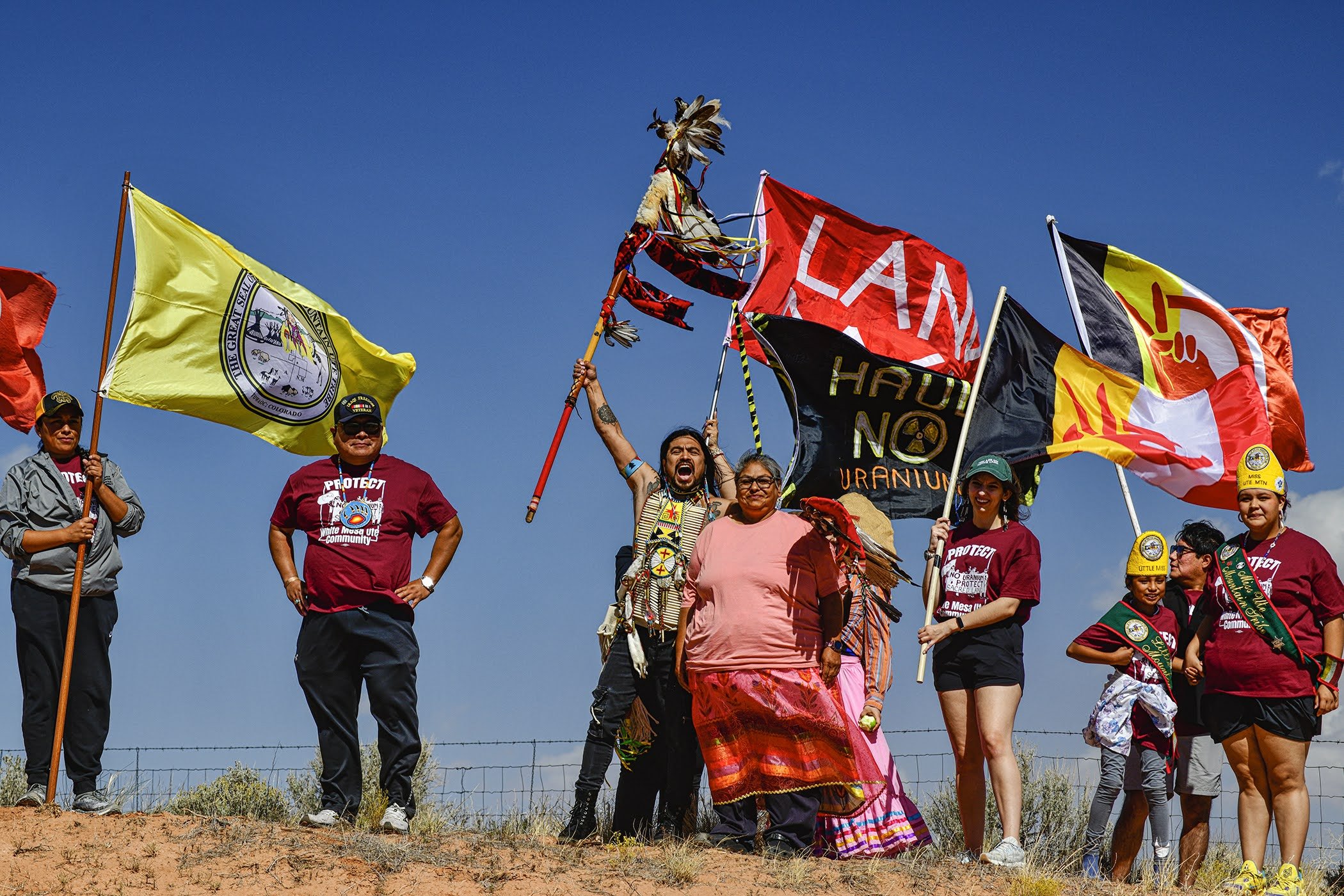 Members of the Ute Mountain Ute Tribe and White Mesa Concerned Community protest uranium mining on Indigenous land in Utah. (c) Tim Peterson.